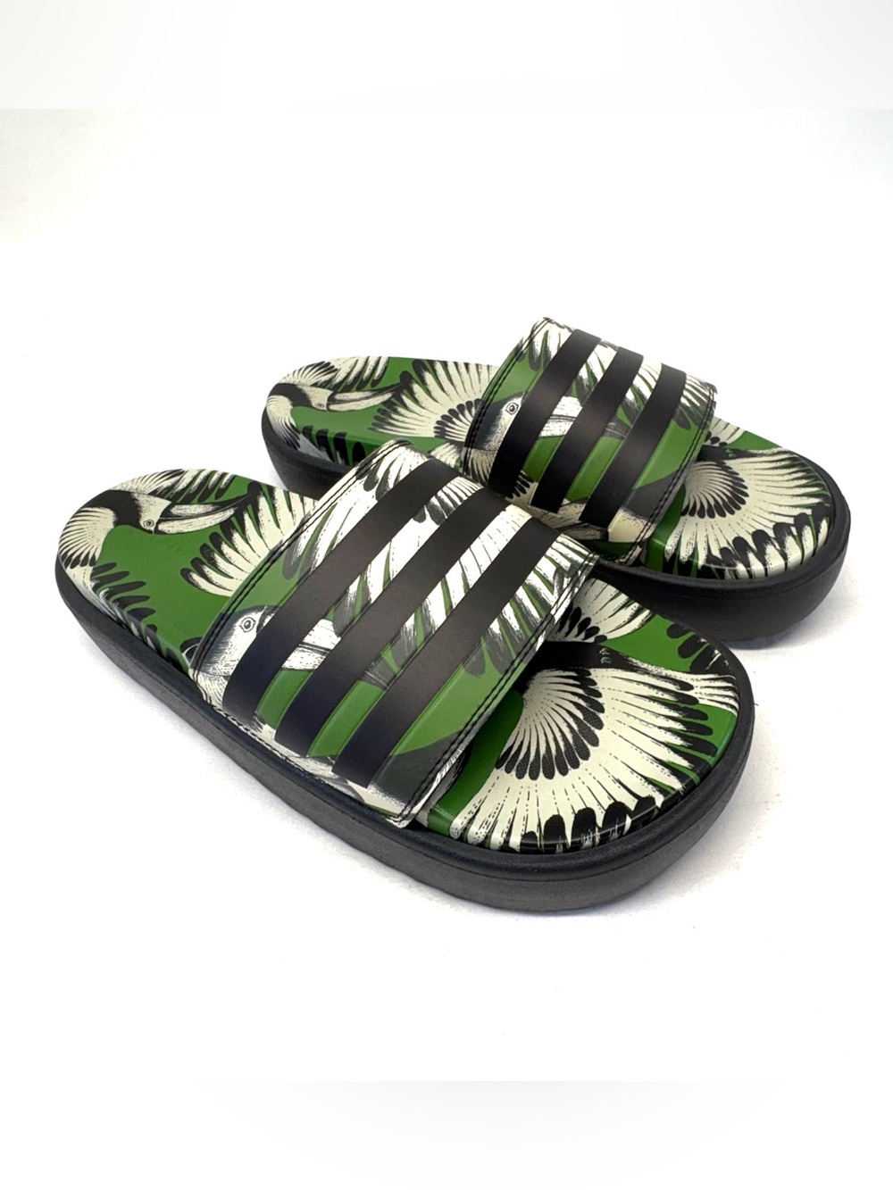 adidas Black & Green Floral Slide Sandals
